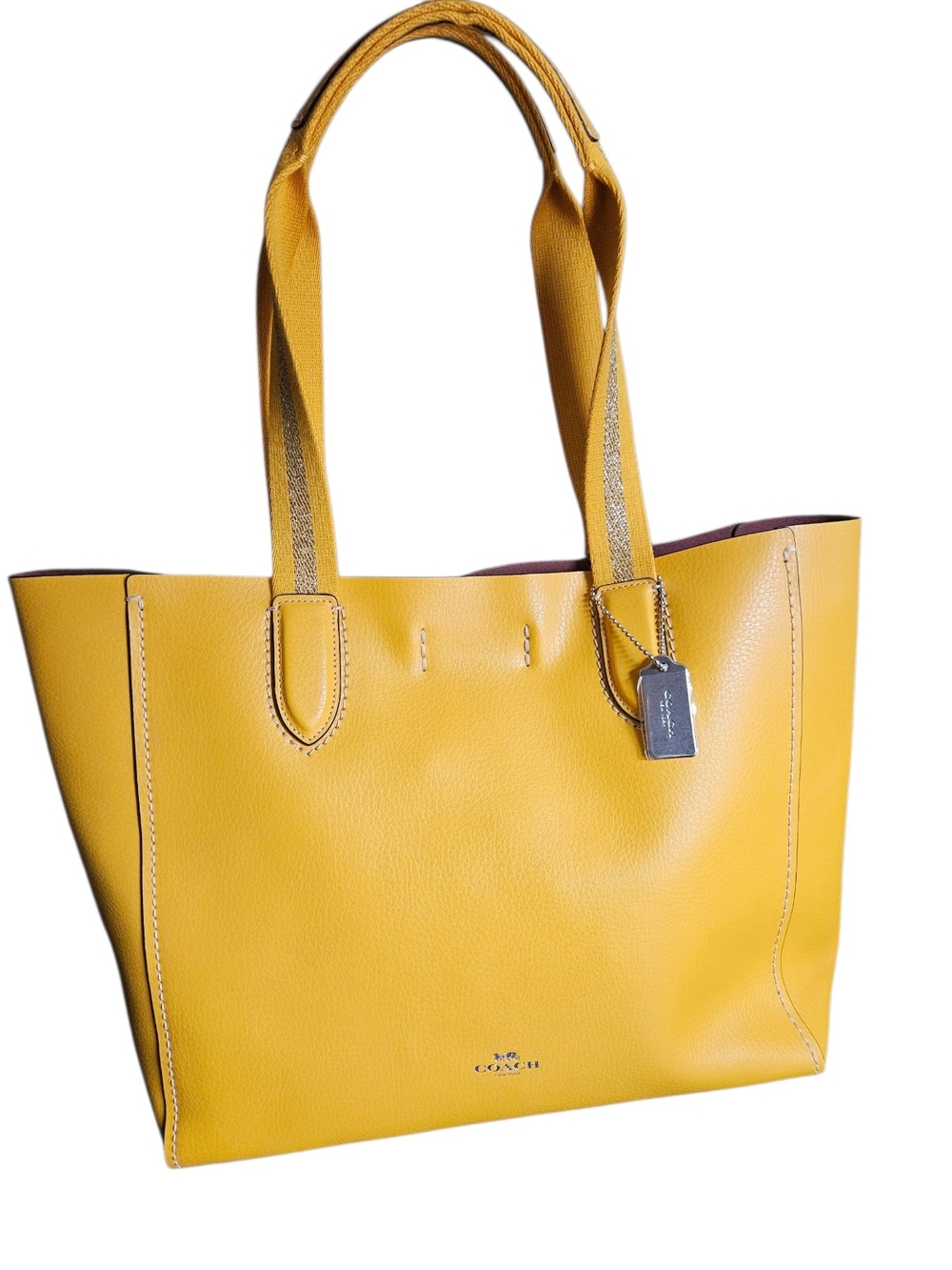 Coach Derby Tote Canary Yellow Pebble Leather with Signature Tag NWOT
